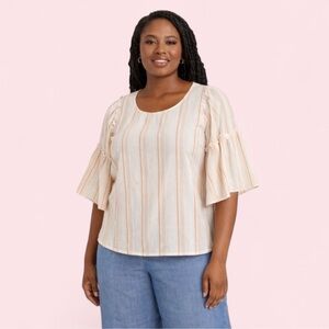 7 For All Mankind Stripe Flutter Sleeve Blouse XL EUC Cotton Coastal